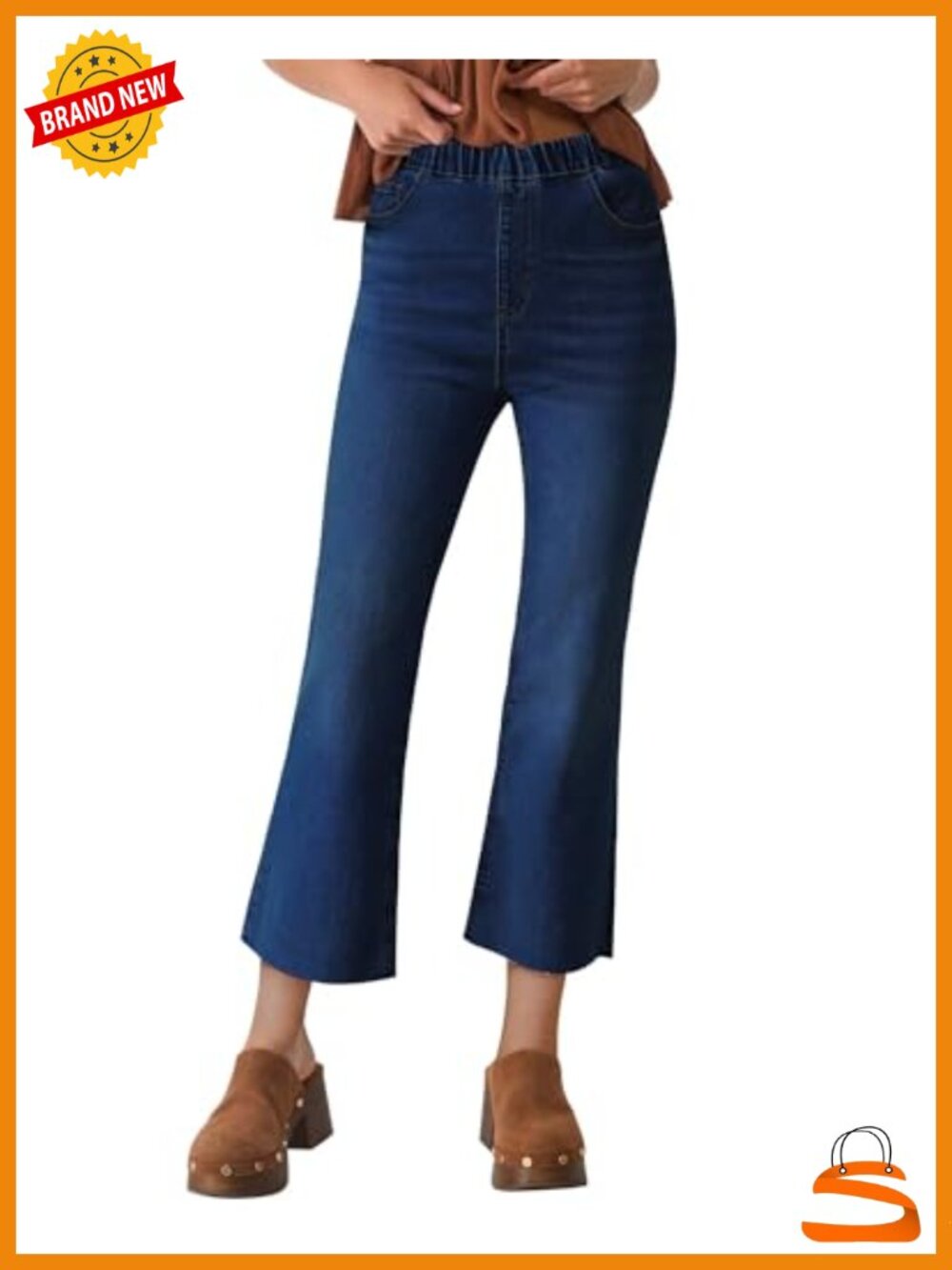 Cropped Stretchy Mid Rise Bell Bottom Jeans with Raw Hem